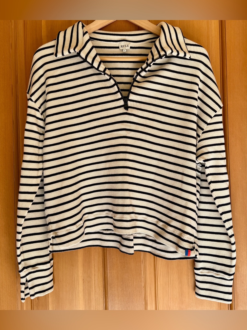 KULE Striped Collared Pullover - Cream & Navy Small
